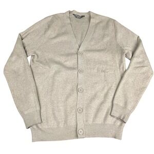 Primark Mens V-Neck Cardigan Sweater Tan Oatmeal Knit Button Front Medium